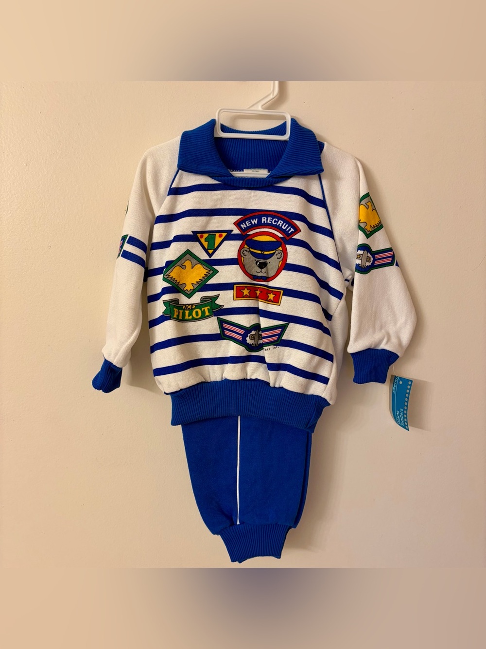 Vintage 2 Piece 90s JcPenney Toddler Time Boys Sweatsuit 24Months Pilot Blue